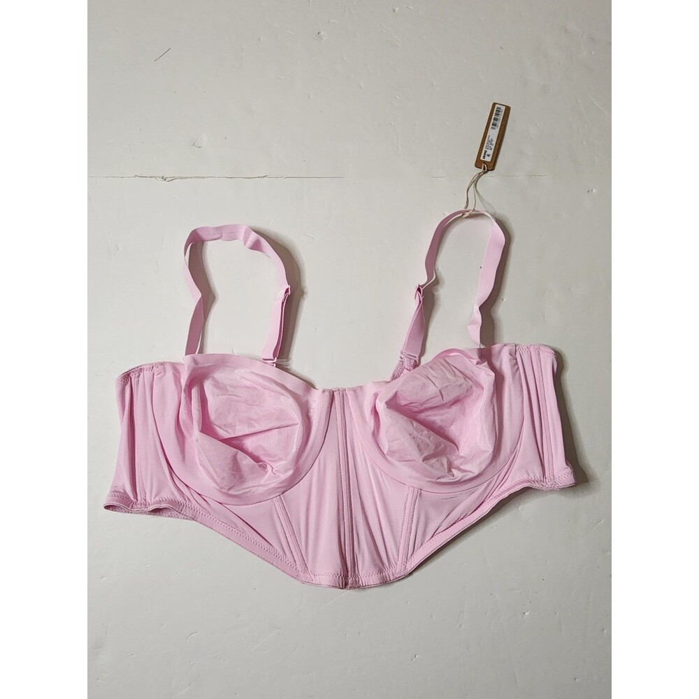 Skims Logo Shine Balconette Corset Bra Womens 44A Pink Boned Adjustable Straps